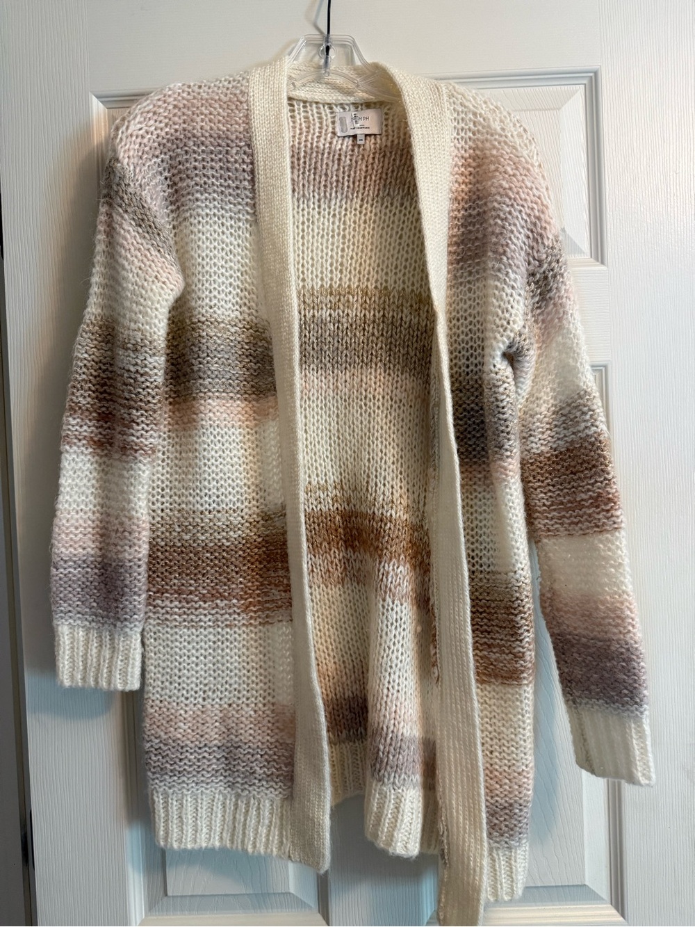 Anthropologie Cream, Taupe & Blush Striped Open Cardigan